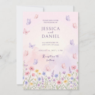 Pastel Butterfly Wildflower Wedding Invitation