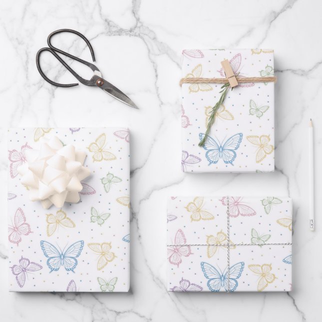 Pastel Butterfly Wrapping Paper, Insect Gift Wrap (Front)