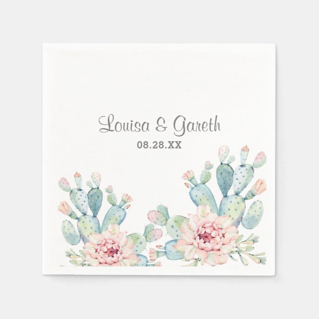 Pastel Cactus Flower Wedding Personalized Napkin (Front)