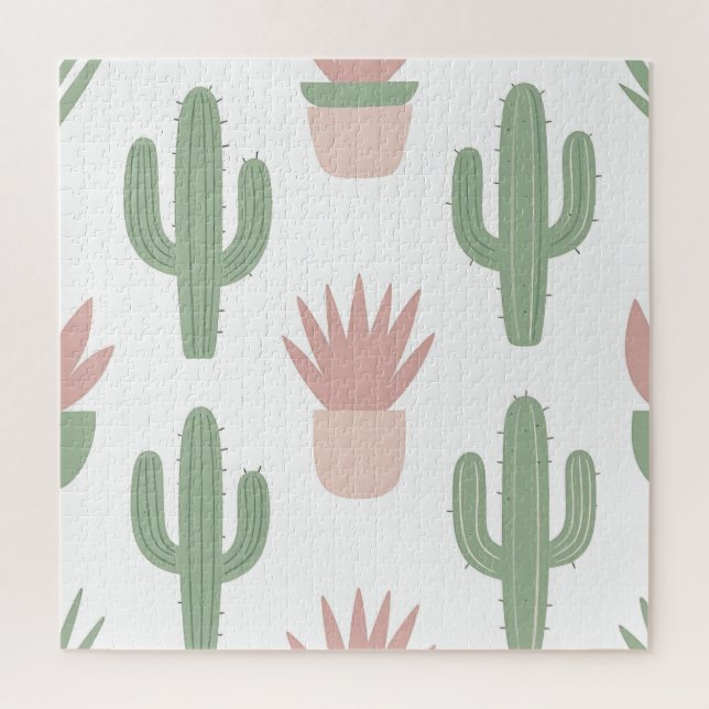 Pastel Cactus Succulent Pattern Jigsaw Puzzle (Vertical)