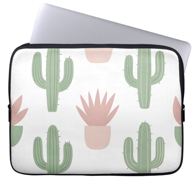 Pastel Cactus Succulent Pattern Laptop Sleeve (Front)