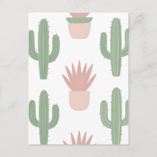 Pastel Cactus Succulent Pattern Postcard