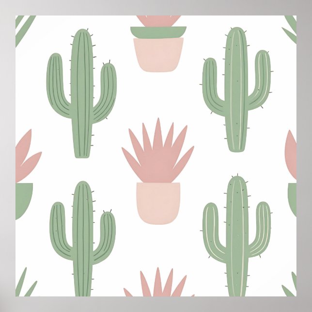 Pastel Cactus Succulent Pattern Poster (Front)