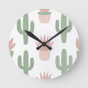 Pastel Cactus Succulent Pattern Round Clock