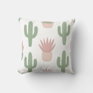 Pastel Cactus Succulent Pattern Throw Pillow