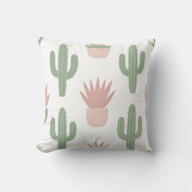 Pastel Cactus Succulent Pattern Throw Pillow (Front)