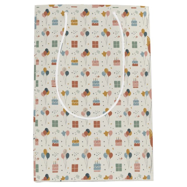 Pastel Cakes, Balloons & Confetti Scandi Medium Gift Bag (Front)
