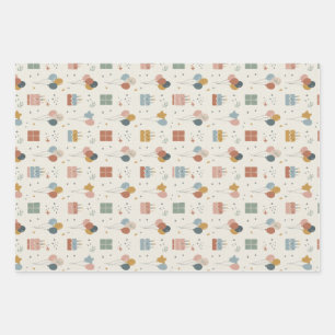 Pastel Cakes, Balloons & Confetti Scandi Wrapping Paper Sheet