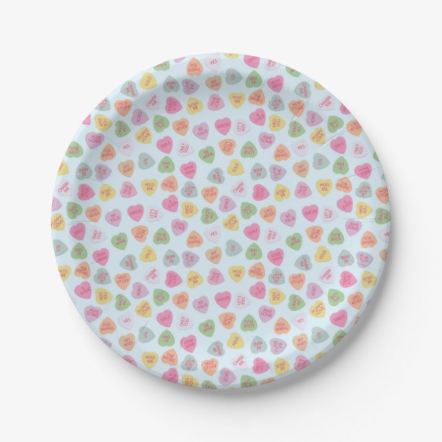 Pastel Candy Hearts Paper Plates – Cute Valentine' (Front)
