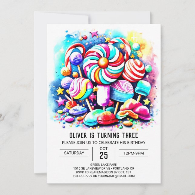 Pastel Candy Printable Birthday Invitation (Front)
