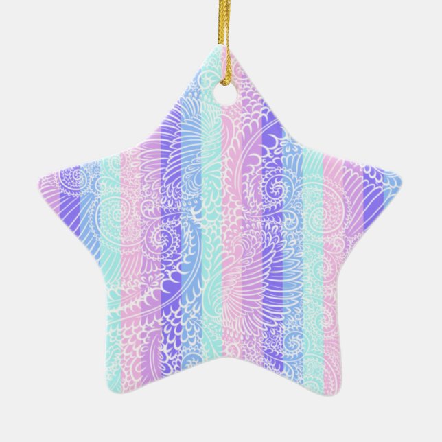 Pastel Candy Swirls | Striped Soft Fantasy Pattern Ceramic Ornament (Back)