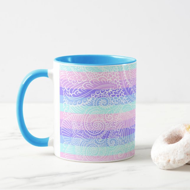 Pastel Candy Swirls | Striped Soft Fantasy Pattern Mug (With Donut)