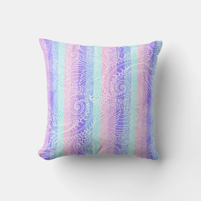 Pastel Candy Swirls | Striped Soft Fantasy Pattern Throw Pillow (Front)
