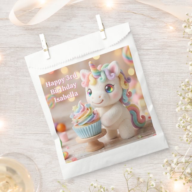 Pastel Candy Unicorn with Rainbow Cupcake Favour Bag (Clipped)