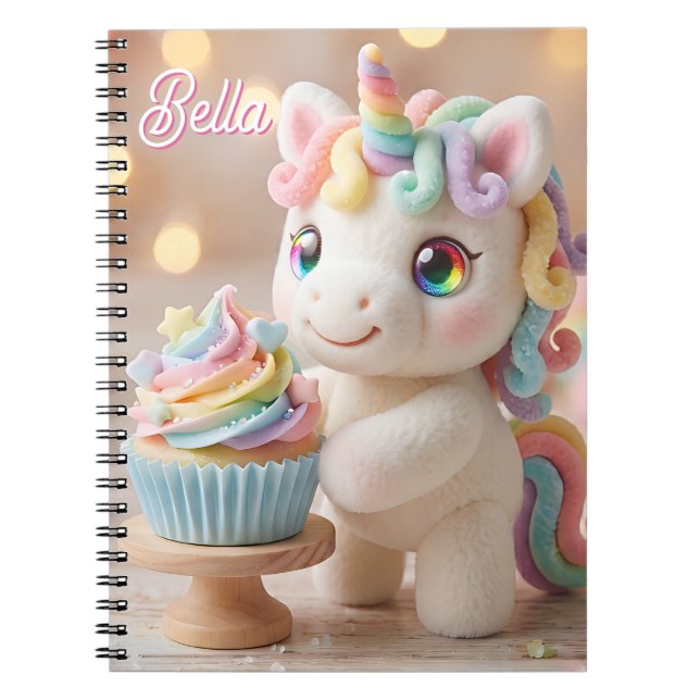 Pastel Candy Unicorn with Rainbow Cupcake Notebook (Front)