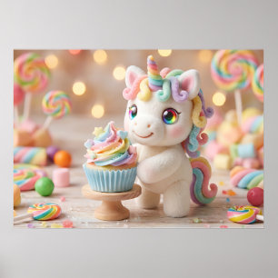 Pastel Candy Unicorn with Rainbow Cupcake Poster