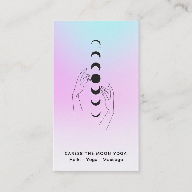 ~* Pastel Caress The Moon Phases Celestial Hands Business Card (Front)