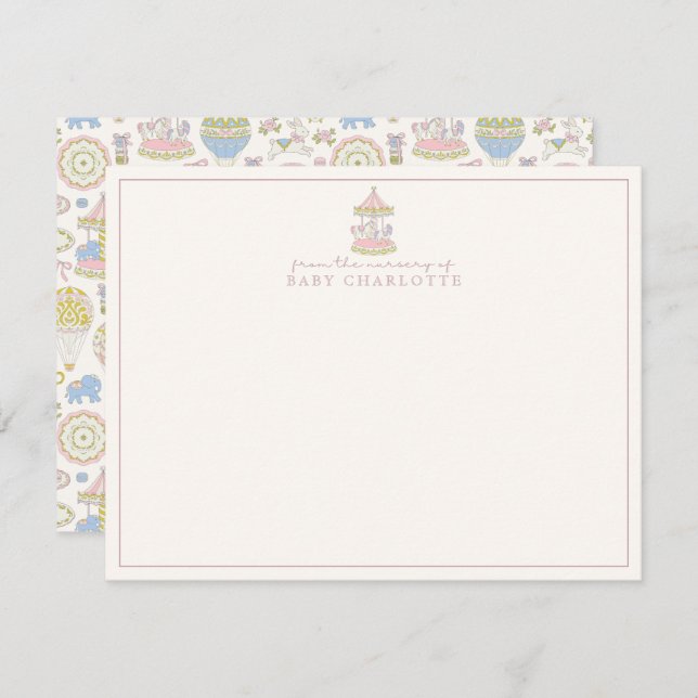 Pastel Carousel Nursery Note Card (Front/Back)