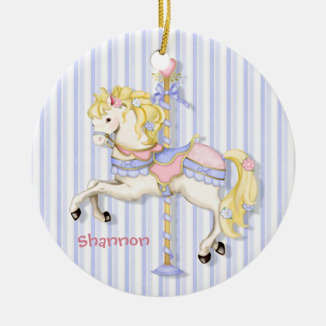 Pastel Carousel Pony Ceramic Ornament (Front)