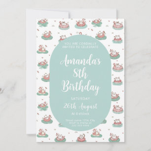 Pastel Cat Birthday Invitation – Cute Pool Party