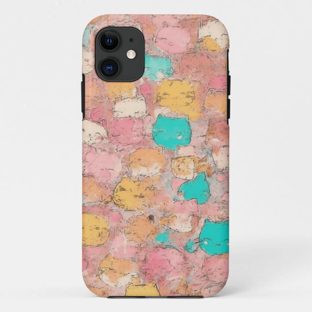 Pastel Cat Doodle Mobile Case (Back)