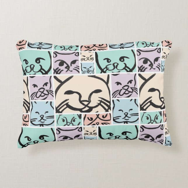 Pastel Cat Faces Accent Pillow (Front)