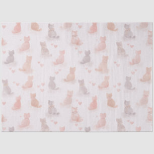 Pastel Cats and Hearts Tissue Paper