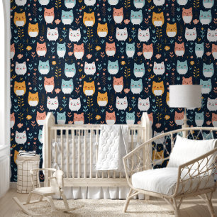 Pastel Cats Pattern Wallpaper