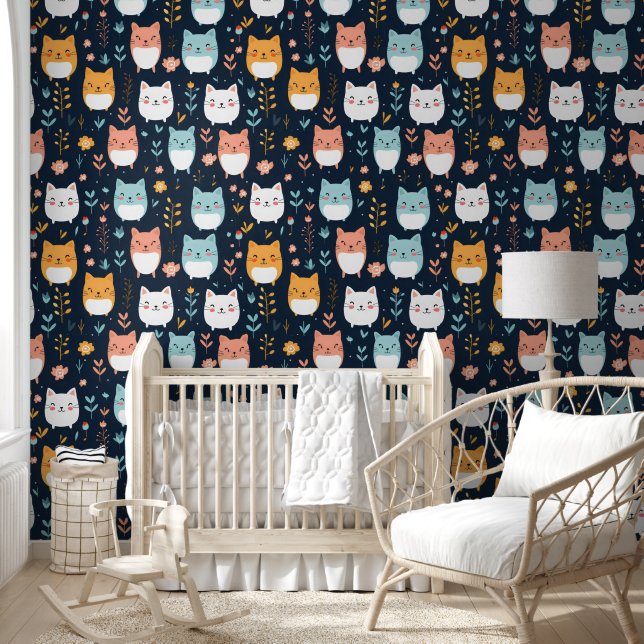 Pastel Cats Pattern Wallpaper (Kids)