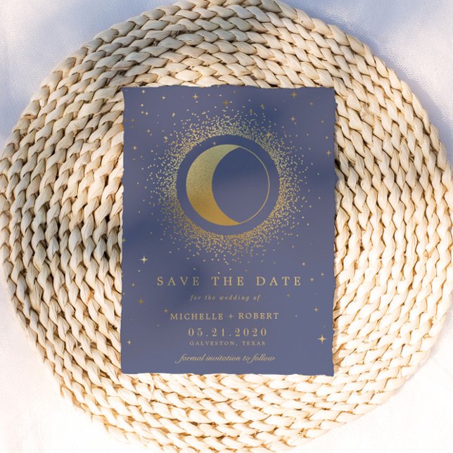 Pastel Celestial Gold Moon Photo Save The Date Invitation (Creator Uploaded)