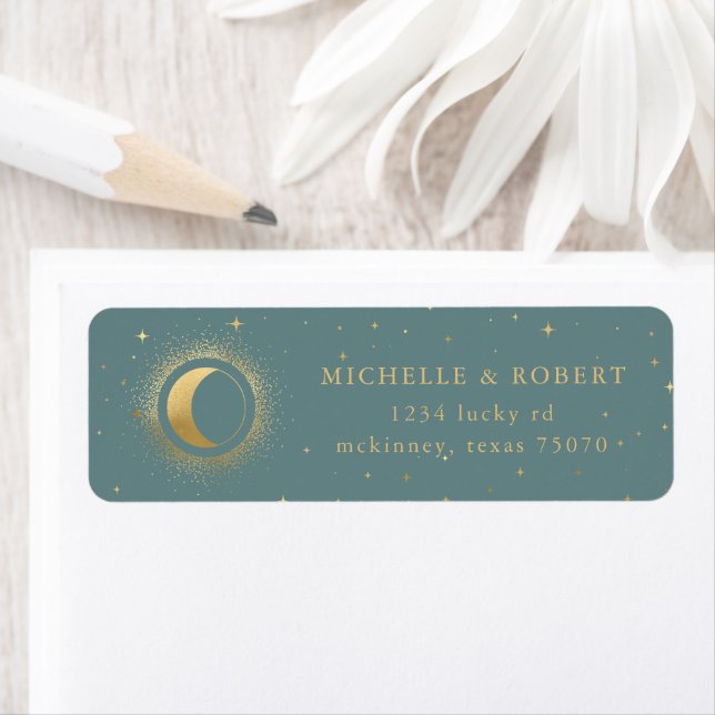 Pastel Celestial Gold Moon Return Address Label (Insitu)