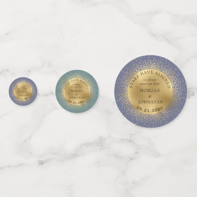 Pastel Celestial Gold Moon Save The Date Confetti (Fronts)