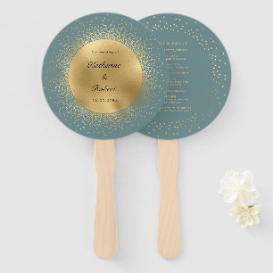 Pastel Celestial Gold Moon Wedding Program Hand Fan