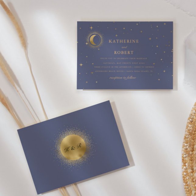 Pastel Celestial Gold Stars Wedding Invitation (Creator Uploaded)