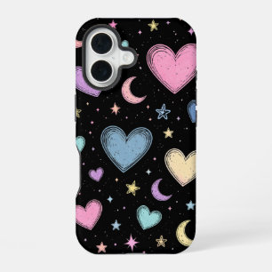 Pastel Celestial Hearts & Stars   Cute Aesthetic  iPhone 16 Case