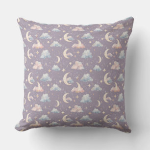 Pastel Celestial Moon Stars Clouds Watercolor Throw Pillow