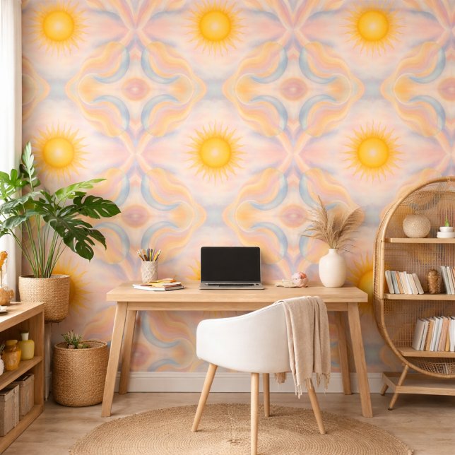 Pastel Celestial Sun Boho Vintage Sunshine Pattern Wallpaper (Creator Uploaded)