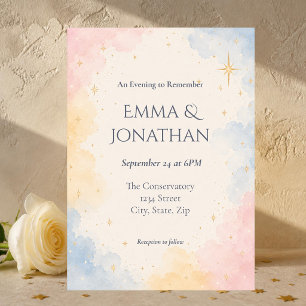 Pastel Celestial Watercolor Star Wedding Invitation