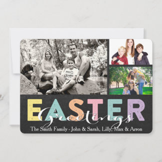 Pastel Chalk Family Easter Greeting Three Photos Holiday Card