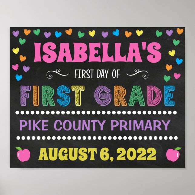 Pastel Chalkboard First Day of First Grade Sign (Front)
