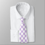 Pastel Chequerboard Checks Pattern Retro Lilac Tie<br><div class="desc">Cool chequered pattern necktie design. Pastel lilac lavender violet purple and white small checks chequerboard pattern necktie.</div>