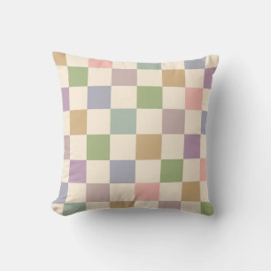 Pastel Chequered Geometric Retro Chequered Pattern Throw Pillow