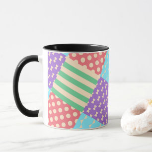 Pastel Chequered Stripe Bow Polkadot Geometric Mug