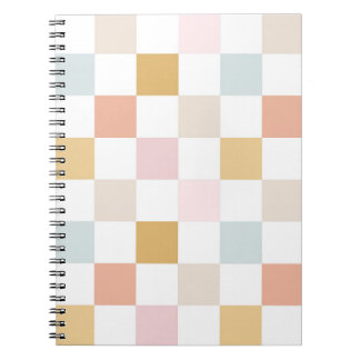Pastel Chequered Summer Retro Colourful Pattern Notebook