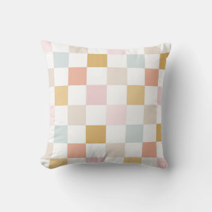 Pastel Chequered Summer Retro Seamless Pattern Throw Pillow