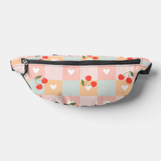 Pastel Cherry and Heart Chequered Pattern Fanny Pack