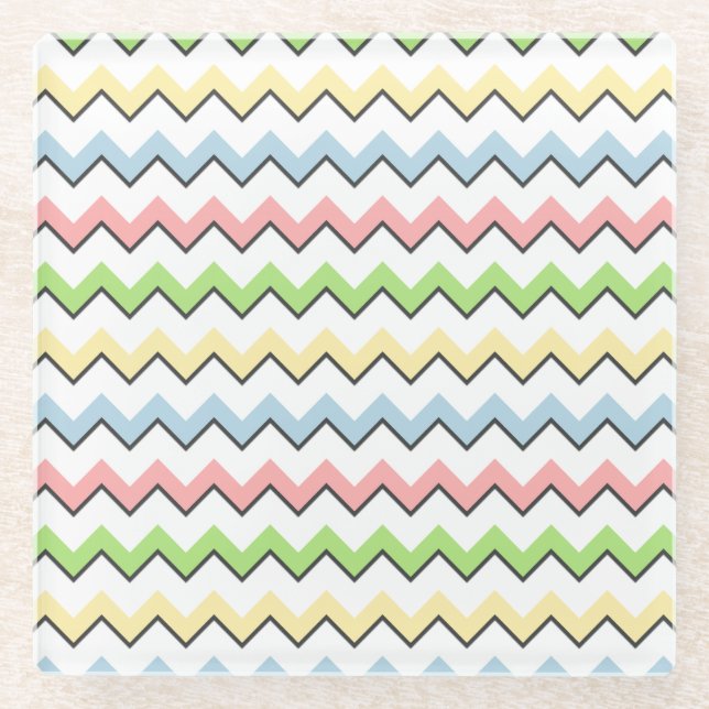 Pastel Chevron-Drop Shadow Glass Coaster (Front)