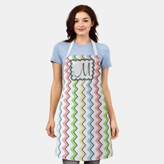 Pastel Chevron with Monogram by Shirley Taylor Apron (Worn)