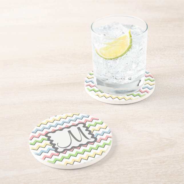 Pastel Chevron with Monogram by Shirley Taylor Coaster (Side)