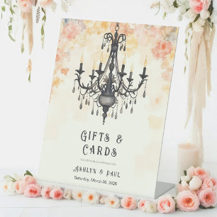 Pastel Chic Elegant Floral Vintage Chandelier Pedestal Sign